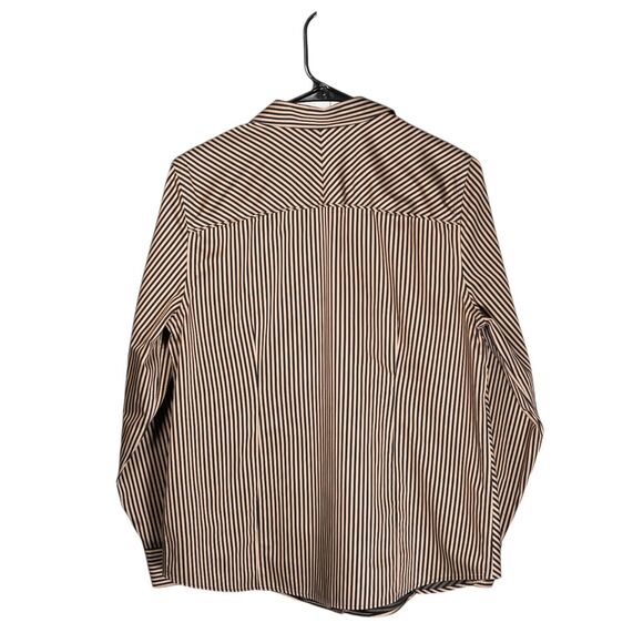 Chico's Women's Shirt Button Up Beige Black Striped Long Sleeve Blouse Top 1 M/8 - Picture 2 of 8